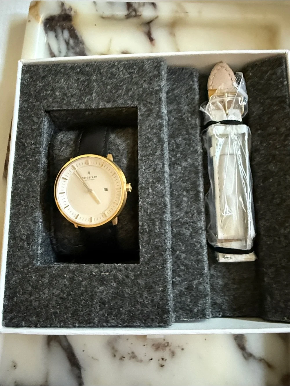Nordgreen Native 36mm Women's Watch — Black Leather Strap & Gold Case